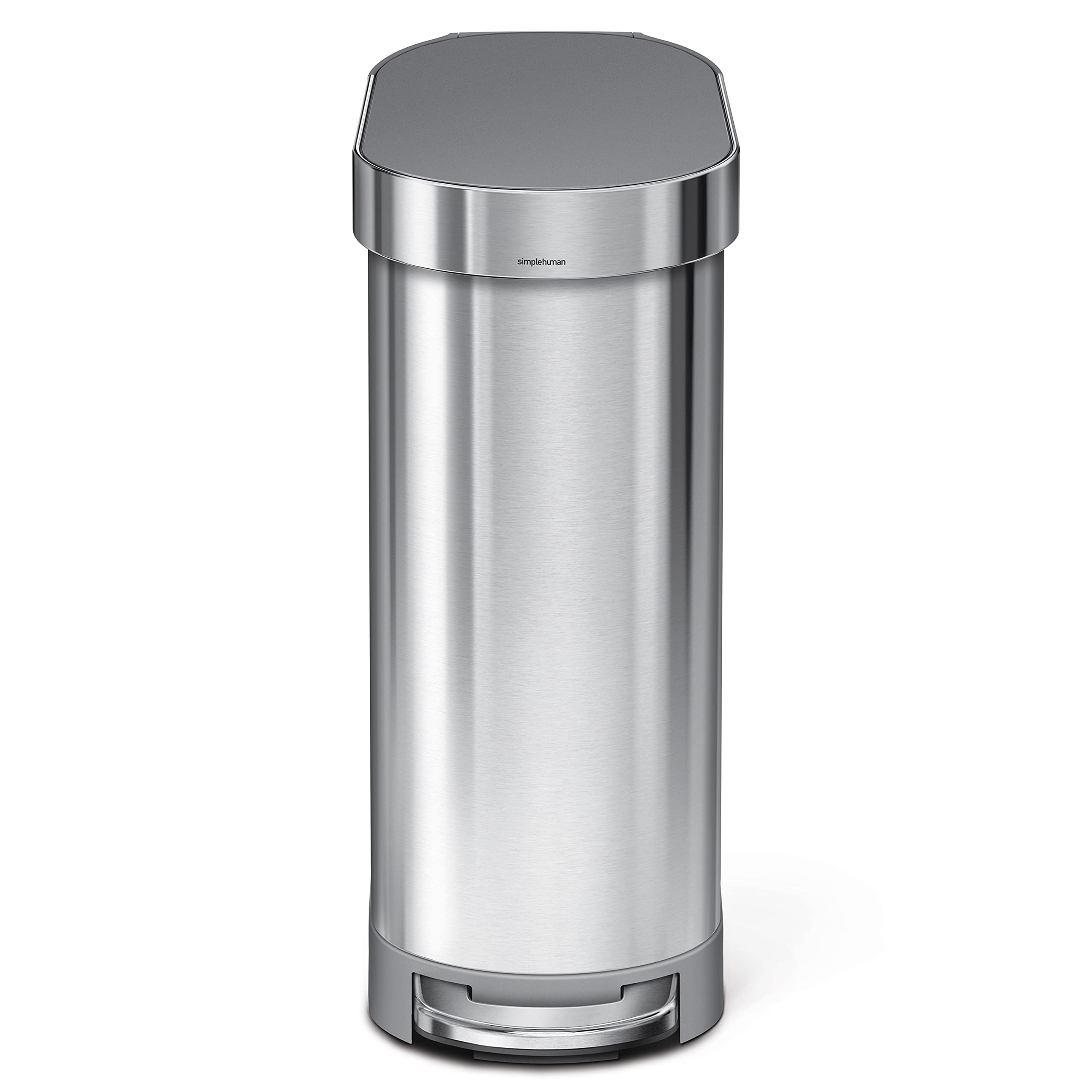 Simplehuman 45 Liter / 12 Gallon Slim Hands-Free Kitchen Step Trash Can, Brushed With Plastic Lid